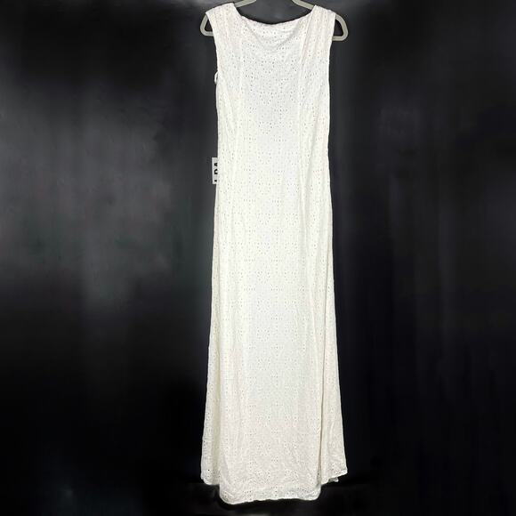 LPA Gabriella Eyelet Maxi Dress Ivory White V-Neck Side Slits Sleeveless Sz M - Picture 12 of 13